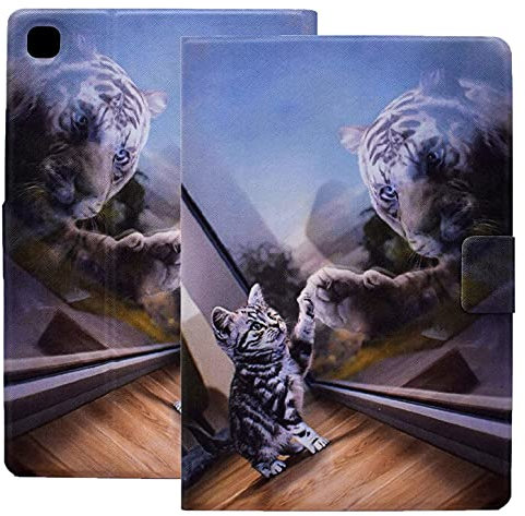 Rosbtib Custodia Cover Compatibile con Samsung Galaxy Tab A7 SM-T505 SM-T500 SM-T507 10.4 2020,Pelle Sintetica,Ultra Sottile per Cover Tablet Samsung A7 - Tigre e gatto