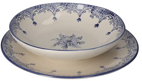Keyhomestore- Set Piatti 18 Pezzi - Piatti Porcellana su Sfondo Bianco e Blu - Piatti Moderni Perfetta Idea Regalo