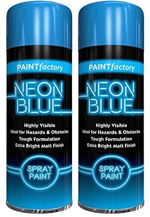 Classic Signature - 2 x Neon Blue 200ML, Spray Paint Aerosol Fluorescent Bright Graffiti (Banksey) Matt Finish