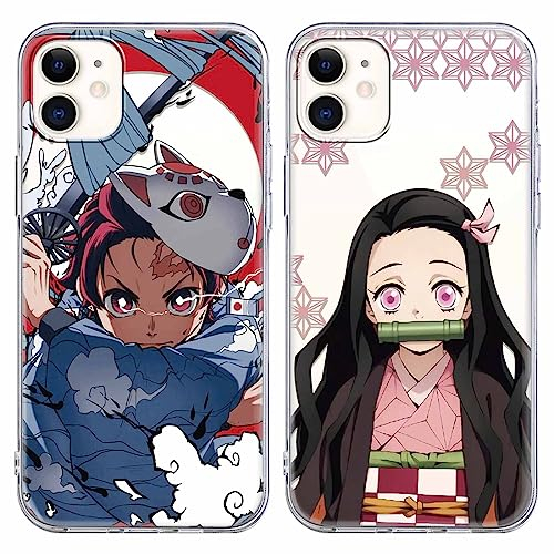 Eouine [2 Stück] Hülle für Apple iPhone 11 Hülle (6,1''),Weich Transparent TPU Silikon Schutzhülle mit Anime Tanjirou Nezuko, STO?fest Handyhülle Kompatibel mit iPhone 11