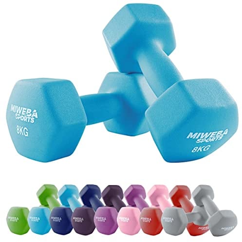 Miweba Sports Neopren Hantelset NKH100 | 𝐏𝐫𝐨𝐟𝐢 Hantel - Hexagon Hanteln Set - Kurzhanteln - Kurzhantel Set - Gymnastikhanteln - Hantel Set - Dumbbell - 0,5-10 Kg (2X 8.0 kg, Türkis)