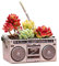 JIATAY Mini-Blumentopf, Retro-Kunstharz, Sukkulenten-Pflanzgefäß, Bonsai-Topf, Schreibtischhalter, Mini-Ornament (Blockflöte) Silber