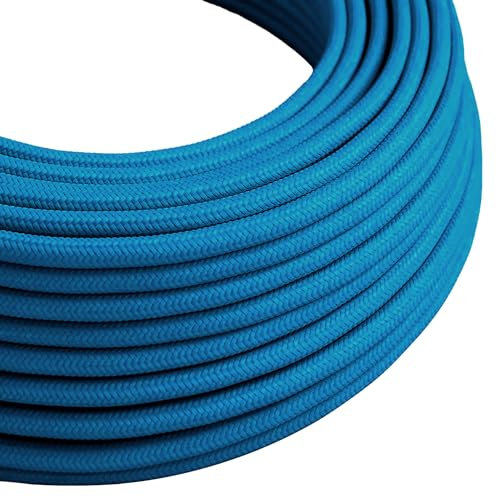 LEDSone 3 Core Round 5 Meter Light Blue Fabric Braided Flex Lighting Cable, Vintage Electrical Cable Wire Flexible Fabric DIY Electrical Wire for Lamps, Flex Cables for Appliances (Light Blue)