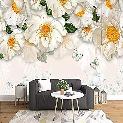 Étamines De Fleurs Blanches Papier Peint Mural 3D, Peel And Stick Wall Poster Murals Moderne Salon Chambre Fond Peinture Murale Art Papier Peint Amovible Mur Affiches, 400 x 280 cm (LxH)