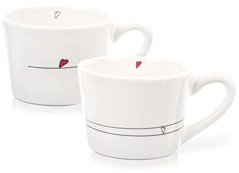 Lot de 2 tasses en céramique avec anse en forme de cœurs - 200 ml