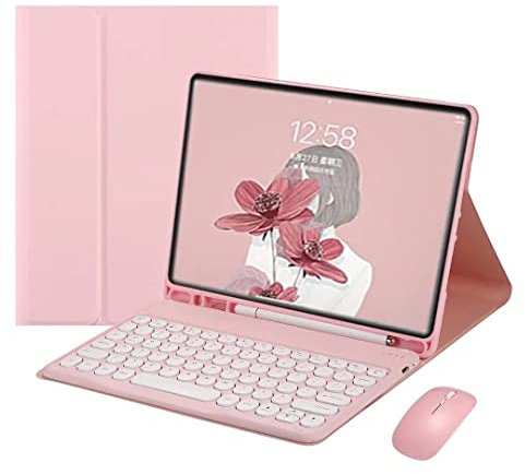 PboyiqiS Keyboard Case for iPad 11th Gen A16 2025/iPad10th Generation 2022 with Mouse, Cute Round Key Magnetically Detachable Keyboard Case with Pencil Holder (Pink)