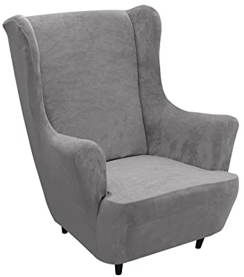 YOPOIY 1 Stück Sessel-Überwürfe Ohrensessel Überzug rutschfeste Möbelbezüge aus Stretch-Samt für Wohnzimmer und Schlafzimmer -grau-1 Stück