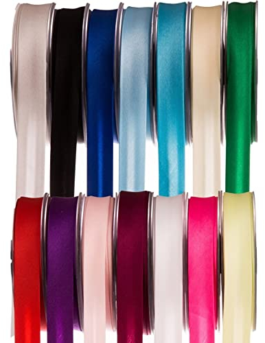 SUPER RIBBONS®™ Satin-Schrägband, 19 mm, zum Nähen, Einfassen, Nähen, Säumen, Trimmen, Zubehör, Outfits und Handwerk, 25 m auf Hartplastikrollen, Kirschrot