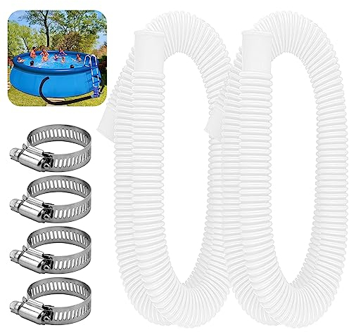 2 Pcs Manguera Flexible de Piscina 1.5m, Manguera de Repuesto para Piscina 32mm, Repuesto Manguera de Bomba Piscina para Piscinas Elevadas, con 4 Abrazaderas de Metal (Blanco)