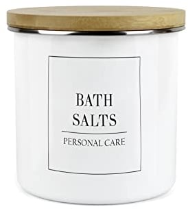 Minimalist Range Bath Salts Storage Canister - White Metal Enamel Kitchen And Bathroom Storage Container