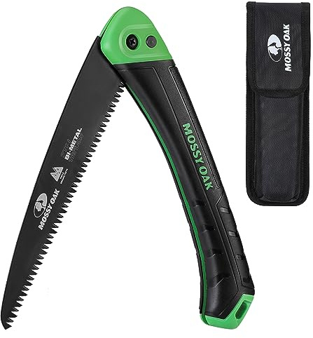 MOSSY OAK Folding Saw - 7 Inch Hand Saw with Pouch, D6A and M2 Bimetal Saw Blade, Pruning Saw Camping Saw Folding Hand Saw for Tree, Wood, and Limb Cutting
