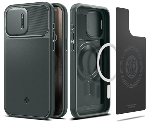 Spigen Optik Armor MagFit Case for iPhone 15 Pro, Compatible with MagSafe Accessories - Abyss Green