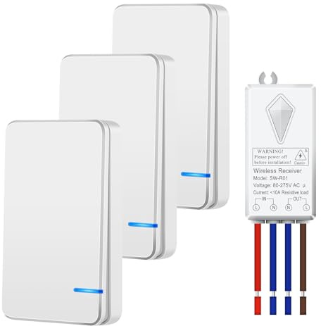 NineLeaf Funkschalter 230V Mit Fernbedienung,3 Mini Funkschalter | Ohne Verkabelung,400m Reichweite,IP66 wasserdicht,10A/1000W für LED Leuchten – ideal für Haus- und Wohnungsrenovierung