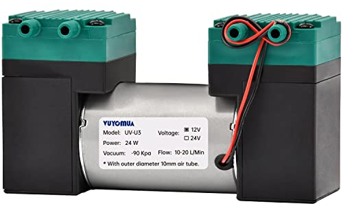 VUYOMUA 12/24V 10W -80KPa 15L/Min Mini pompa ad aria DC Pompa a vuoto a membrana muta oilless aspirazione elettrica (UV-U3-12V)