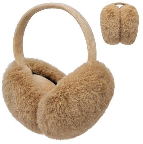 Justay Comf Faltbare Ohrenschützer Frauen Weiche Thermische Flauschige Kunstpelz Ohrenwärmer Ohrenschützer Kopfbedeckung Zubehör Schutz vor Wind Damen Geschenk für Winter Outdoor Weihnachten,Braun