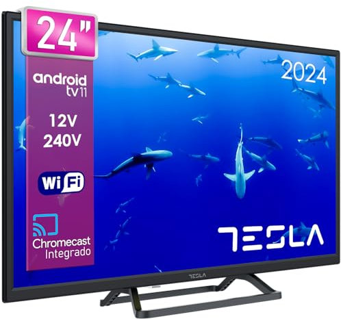 TESLA - Smart TV de 24 (60cm), Televisión Resolución UHD, Android TV 11, Hey Google Official Assistant, WiFi & Bluetooth, 2 Altavoces 5W, Chromecast Integrado, 1.366x768, 12V (24E632BHS) - 2025