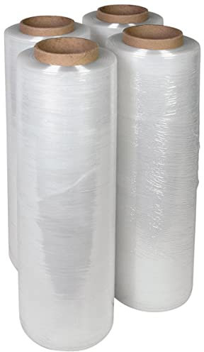 Lot de 4 rouleaux de film étirable manuel transparent 20 microns 50 cm x 250 mètres pour palettes et emballages