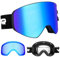Vgooar OTG Skibrille mit Magnetischer Abnehmbarer Linse, Rahmenlose Skibrille mit Zylindrischer Linse – Antibeschlag und UV400 Schutz Skibrille für Herren und Damen(Blau)
