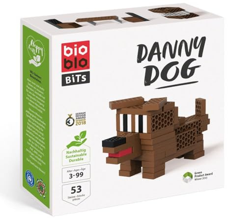 bioblo Bits | 50 Bausteinen | Nachhaltige Bausteine für Kinder ab 3 Jahren | Bunte Holzbausteine Kinderspielzeug | STEM Montessori Spielzeug Bauklötze & Balanciersteine | Stapelspielzeug (Danny Dog)