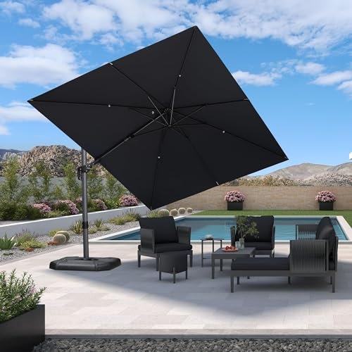 PURPLE LEAF 2.7 X 3.65 M Garden Cantilever Swivel Parasol, Large Rectangular Patio Umbrella with Crank Handle and Tilt for Balcony and Outdoor, Grey