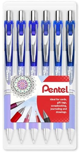 Pentel EnerGel XM BL77 – einziehbarer Flüssiggelschreiber – 0,7 mm – 54 % recycelt – Muschelpackung, Geschenkset, 6 Stück (blau)