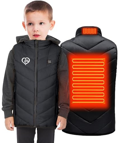 Gilet Chauffant Enfant Veste Chauffante Sans Manche électrique USB Enfants Garçons Filles avec 3 Zones de Chauffage et Température Sur 2 Niveaux pour Camping Coupe-Vent Imperméable Ski