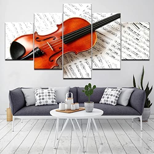 Leinwand Bilder Geige Klassische Musik 100×55 Cm Leinwandbild, Auf Leinwand Gedrucktes Kunstwerk 5-Teilig, Foto Auf Leinwand Für Wanddekoration Design Wohnzimmer Wohnkultur -4L4O/H2L