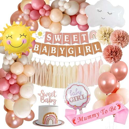 Baby Shower Deko, Babyparty Dekoration Mädchen Boho Rosa Its a Girl Deko Babyparty Deko ,Sweet baby girl Deko mit Mummy to be Schärpe, Baby Shower Banner, Babyshower deko Gender Reveal Deko