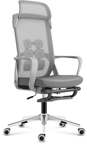 MARK ADLER Manager 3.6 Grey | Ergonomischer Bürostuhl Drehsessel | Abnehmbare Kopfstütze als Lordosenstütze | 130 kg belastbar | Verstellbare Fußstütze Rückenlehne | Homeoffice | Stoff | Grau