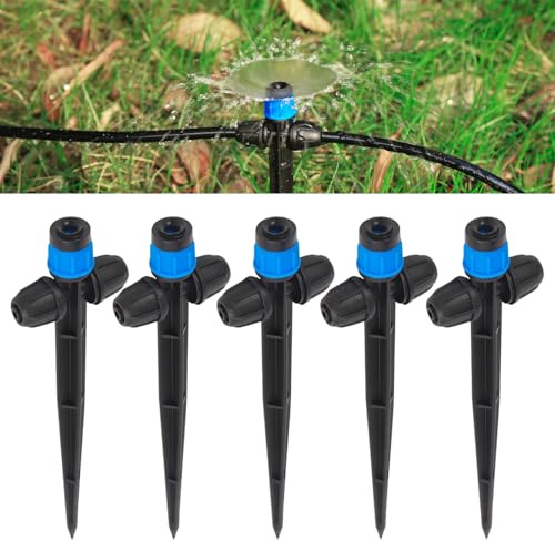 Tropfbewässerung Emitters Fan Form mit Pfahl Einstellbare 360-Grad Fan Sprayer mit Schloss Stachel Ideal für (4-7mm) Gartenschlauch Bewässerungssystem (Blau 25Stück Tropfbewässerungsemitter)