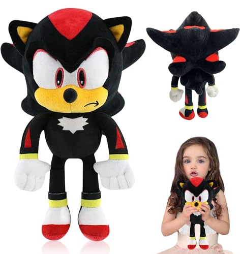 S-onic Tails Kuscheltier, 30cm Plüschfigur, Kinder Plüschpuppen, Cartoon Anime Spielzeug, Knuckles Plüschtier, Gefüllte Plüsch für Mädchen Jungen, Schwarz