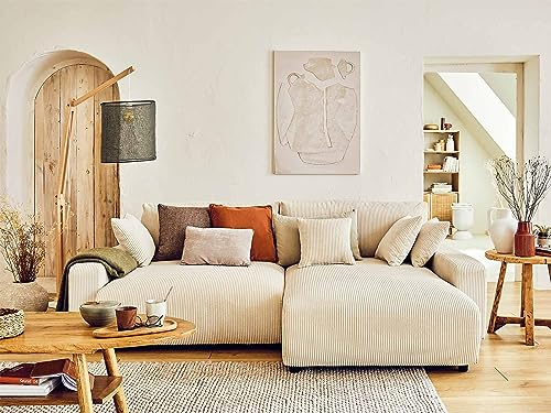 Lisa Design Pivoine – Ecksofa beidseitig montierbar– 4-Sitzer– Schlaffunktion mit Bettkasten – aus Cord Beige