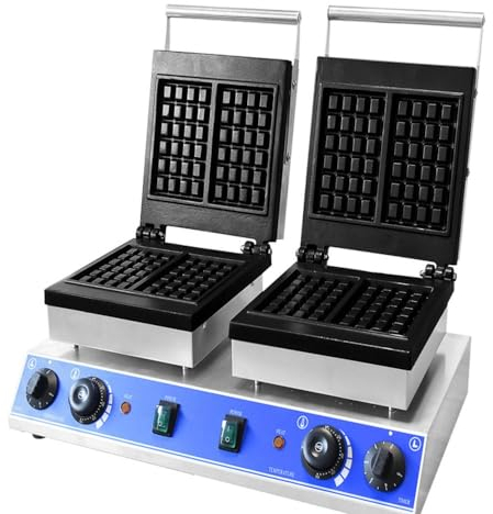 Commercial Waffle Maker Electric Waffle Machine Temperature And Time Control Belgian Waffle Maker Machine For Fluffy Golden Waffles Suitable For Restaurant Bakeries Snack Bar Family (Color : Double)