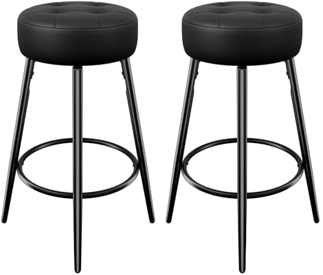 Hawthyhome Barhocker 2er Set Barstool, Hocker für Kücheninsel, Rund Barstuhl, 67cm Sitzhöhe, Schminkhocker Modern Hocker aus Kunstleder für Kücheninsel, Küche, Hausbar Schwarz