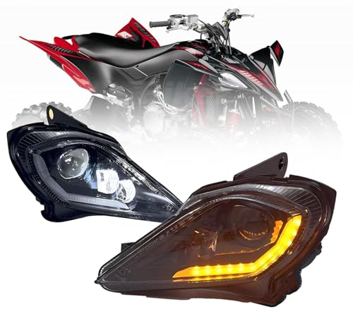 bamotoop 64W Motorrad LED Scheinwerfer E Geprüft Hi/Lo Beam DRL Weiß mit Blinker Bernstein Integration Scheinwerfer für Yamaha ATV Raptor 700 2006-2022 YFZ 450 YFZ450R YFZ450X Wolverine 450