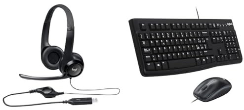Logitech H390 Cuffie Cablate, Cuffia Stereo con Microfono Regolabile con Cancellazione del Rumore & MK120 Combo Tastiera e Mouse con Filo per Windows, Mouse Ottico Cablato