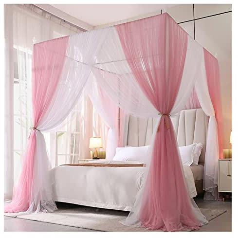 Doppeltes Moskitonetz, Himmelbett, Himmelbett, dekoratives Prinzessinnen-Quadrat-Moskitonetz, groß, für Schlafzimmer im Innenbereich und Camping (Farbe: Rosa, Größe: 2,0 m Bett)