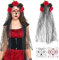 Epokus Tag Der Toten Kostüm Damen, Dia De Los Muertos Haarreif Schleier, Halloween Kopfschmuck, Schwarzen Rot Rosen Haarband mit Gesicht Tattoos, Haarband für karneval Fasching Maskerade Cosplay