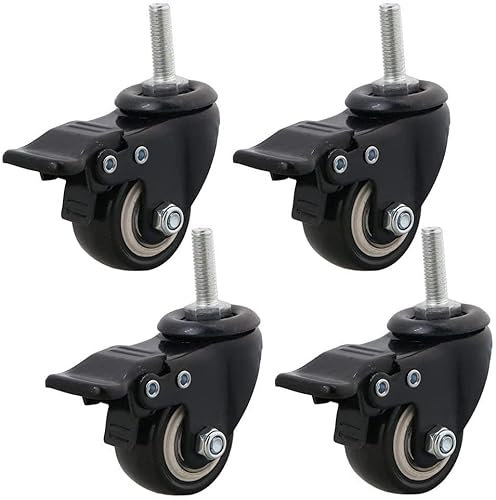 Set of 4 Stem Caster Wheels Swivel Castors 1.5 with Brakes Heavy Duty Furniture Casters No Noise Wheel for Workbench Furniture DIY Carts