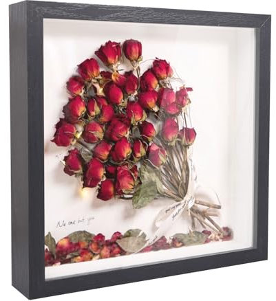 3D Shadow Box Frame Wooden Deep Picture Frame 20 x 20 cm Deep Box Frames Box Photo Frame for Photos Wedding Bouquet And DIY Decoration (Black)
