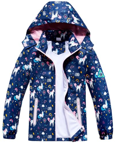 Fewlby Giacca Impermeabile Ragazze, Poncho da Pioggia con Cappuccio Giacca a Vento Bambini Cappotto Antipioggia Giacche Bambini Leggero Capispalla per Primavera Autunno