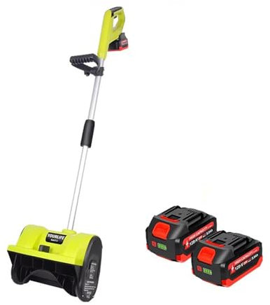 KXJPIZIYB Spazzaneve Elettrica da 20V e 12 Pollici, Piccolo Pala da Neve a Spinta Manuale, Spazzaneve per Cortili, Marciapiedi, Vialetti, con Batteria e Caricabatteria