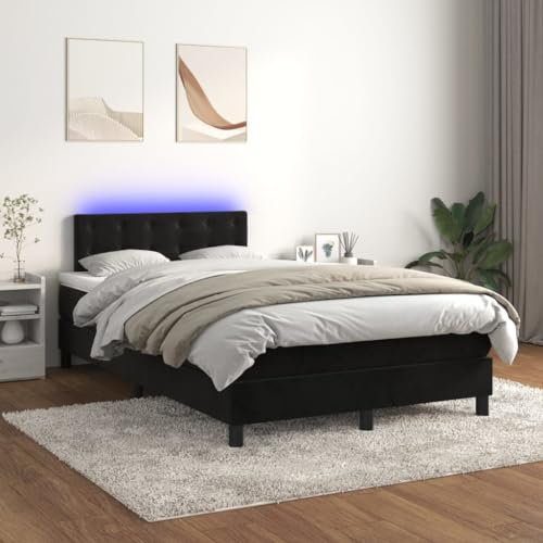Willood Boxspringbett mit Matratze LED Schwarz 120x200cm Bettgestell Bett Doppelbett Polsterbett Lattenrost Bettrahmen Hotelbett Schlafzimmerbett Samt Stil4