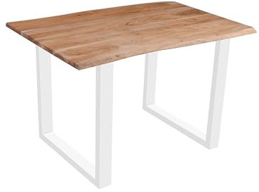 SAM Esszimmertisch 120x80 cm Mephisto, echte Baumkante, eichefarben, massiver Esstisch aus Akazienholz, Metallbeine Weiß, Baumkantentisch