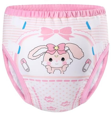 LittleForBig Weiche Baumwoll Unterwäsche Bequeme Waschbare Wiederverwendbare Trainingshosen für Erwachsene - Baby Usagi Rosa M