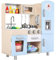 Spielküche mit Licht und Sound, Kinderküche Holz, Puppenküche mit Herd, Eismaschine, Telefon, Uhr, Kinderküche mit Zubehör, Spielzeugküche für Kinder ab 3 Jahren, 81x74x30 cm Kleine Küche, Blau