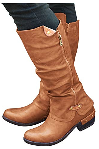 boseucn Damen Stiefel, Damen Sexy Flach Winterstiefel Wasserdicht Lässige Bikerstiefel Overknee Bequeme Cowboystiefel Westernstiefel Seitlicher Reißverschluss Damen