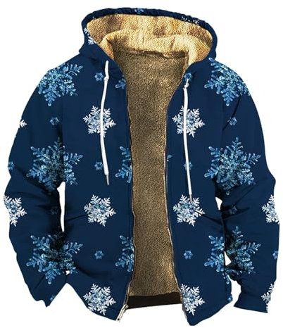 Felpa Uomo Zip Calda per Natale - Vintage Pile Trekking Pullover Top con Stampa Natalizia - Moto Gilet con Zip - Completo Babbo Natale
