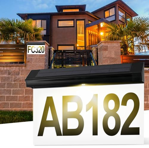 Número de casa solar, lámpara solar personalizada, número de casa de acero inoxidable, número de casa LED con letras A-Z, 3 números 0-9, número de casa iluminado solar con interruptor crepuscular,