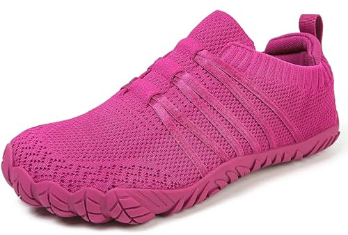 Barfußschuhe Damen Herren Breite Barfuss Schuhe Laufschuhe Zero-Drop Sohlen Zehenschuhe Traillaufschuhe Leichte Atmungsaktiv Fitnessschuhe Komfort rutschfest Straßenlaufschuhe Unisex(Rosenrot 38EU)